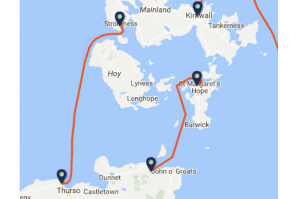 Ferry routes to and from Orkney and mainland Scotland