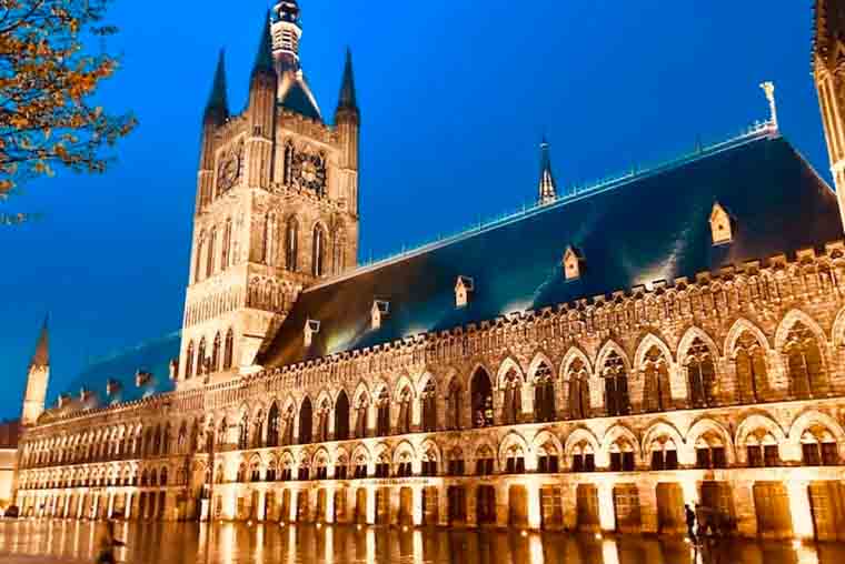 Cloth Hall in Ypres at night