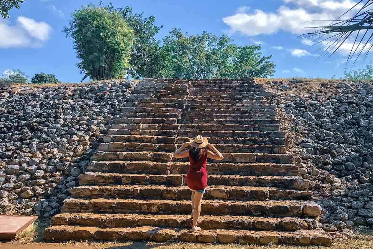 Did you know you can CLIMB on the ruins in Ek' Balam, Mexico?? Yep- the Ek' Balam ruins near Valladolid is one of the last Mayan sites where you are allowed to look inside rooms, climb to the top of the pyramids and imagine life thousands of years ago. This post tells you EXACTLY how to get there, what you need to bring and do when you are visiting Ek' Balam. #ekbalam #mexico #ruins #yucatan #blackjaguar #mayanruins #ek'balam