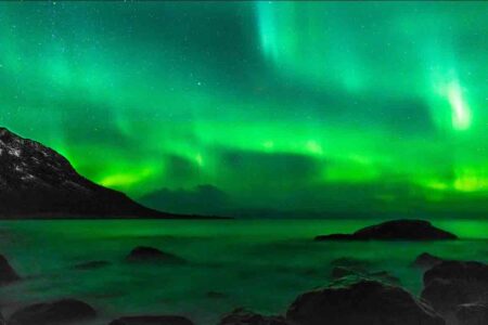 The green hues of the northern lights in Europe. 
