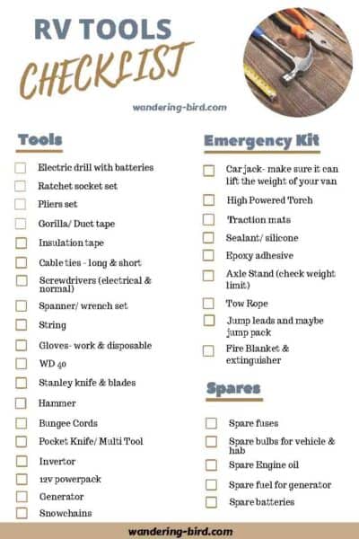 Motorhome Checklist- RV and Camper Tools and emergency kit you need to carry in your motorhome. 