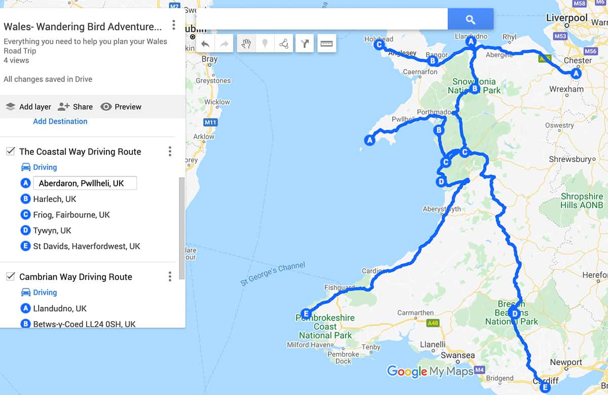 Wales Way Driving Route Map